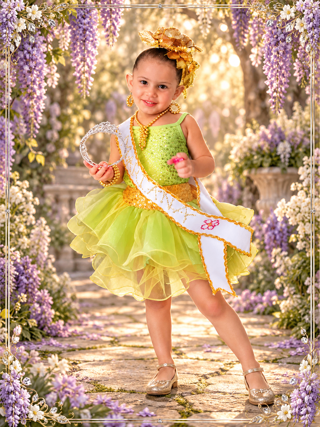 Mariana de pequeña con vestido verde