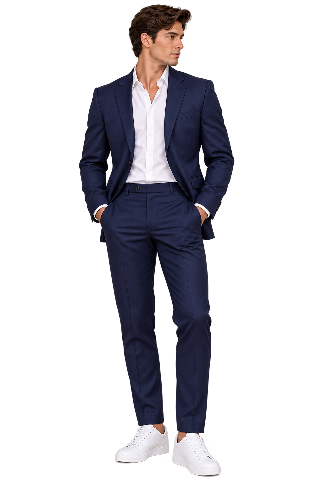 Traje con camisa y tenis blancos para hombres